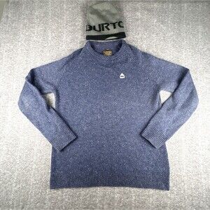 Burton Wool Blend Gus Sweater Mens Sz L Navy Crew Neck Pullover + Burton Beanie